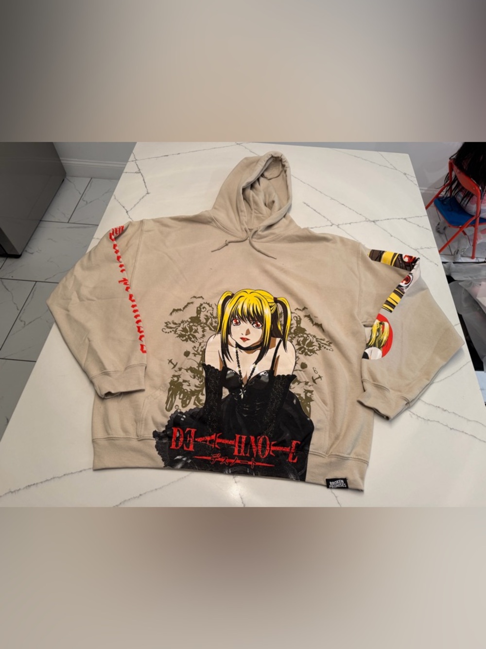 Broken Promises Deathnote Beige Graphic Hoodie with Anime Print
